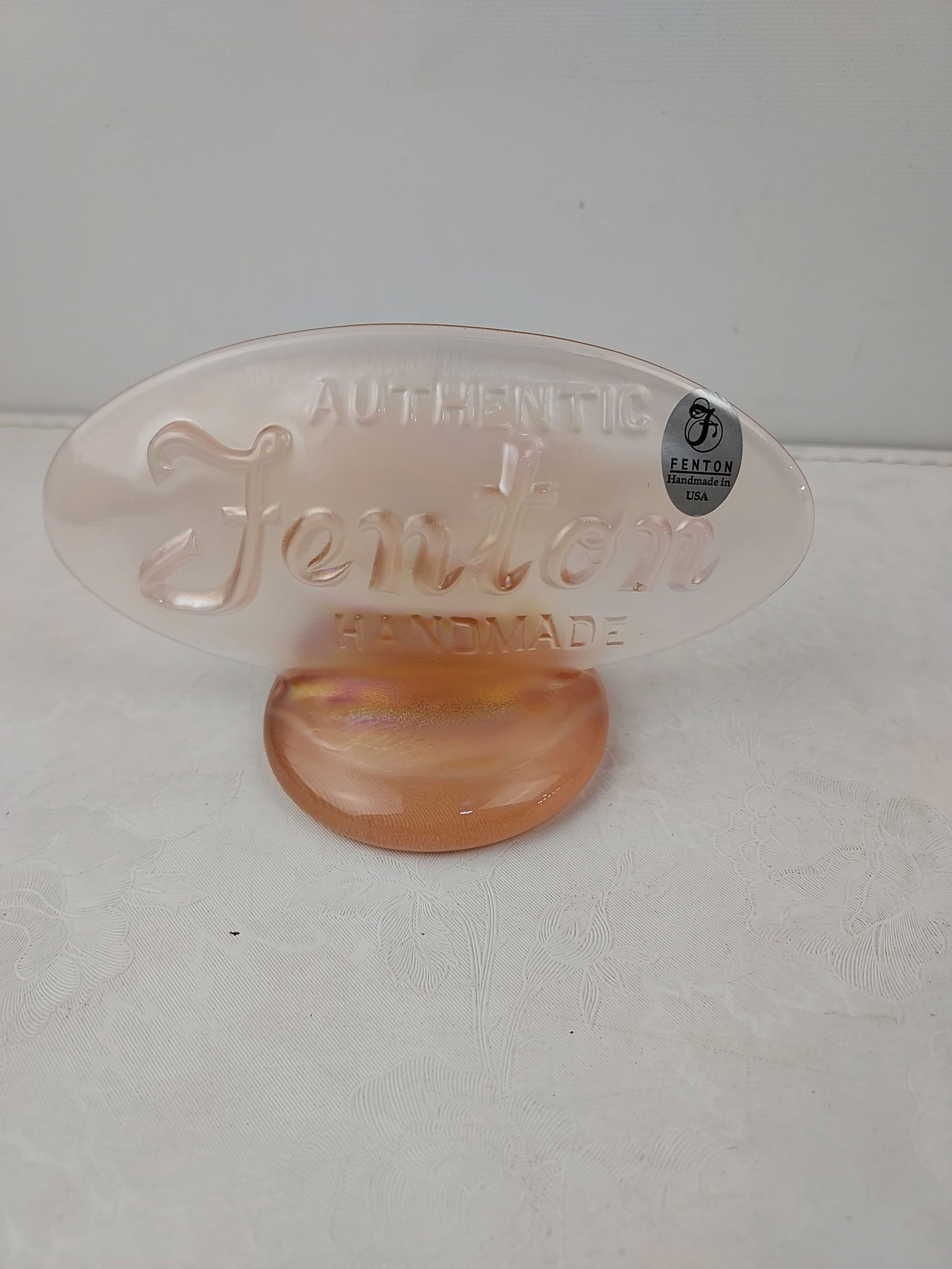 Fenton Art Glass Peach Iridescent Logo Dealer Display Sign 9499 SX (1 of 6)