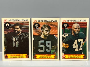 1980 Kellogg's 3-D Stars Franco Harris #7, Jack Ham #47, & Mel Blount #41