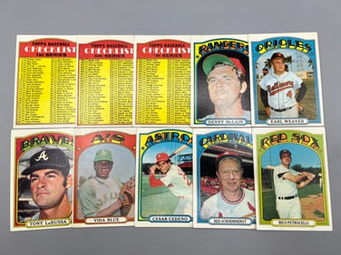 Lot of (10) 1972 Topps Baseball Star Player Cards & Checklists - Varying Conditions