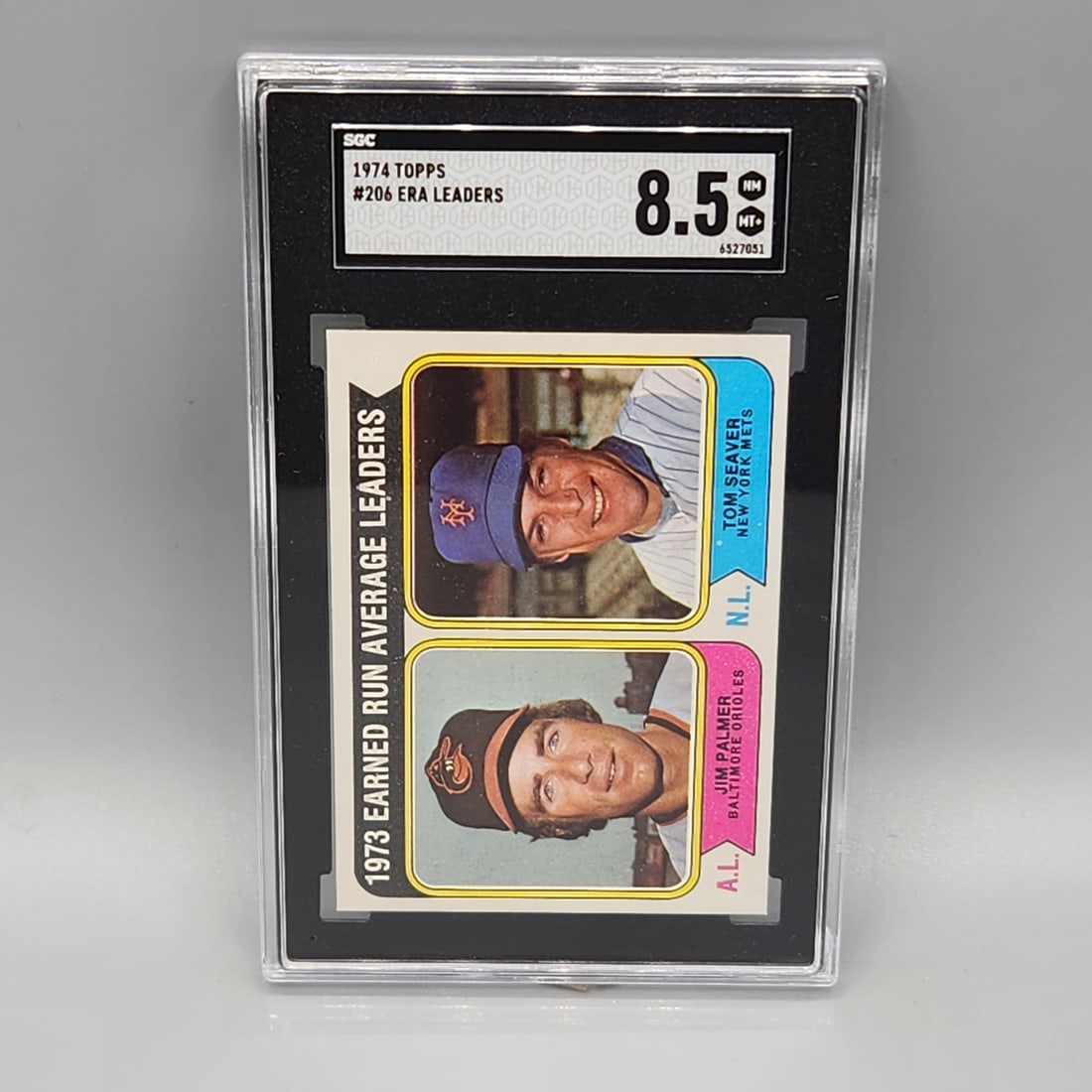 1974 Topps ERA Leaders Palmer/Seaver #206 SGC 8.5 - Tough Grade: 1974 Topps ERA Leaders Palmer/Seaver #206 SGC 8.5 - Tough Grade
