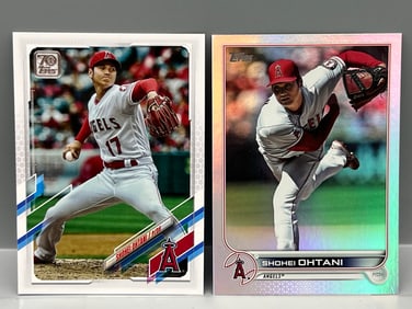2021 Topps Series One Shohei Ohtani #150 & 2022 Topps Series Two Shohei Ohtani Rainbow Foil #660