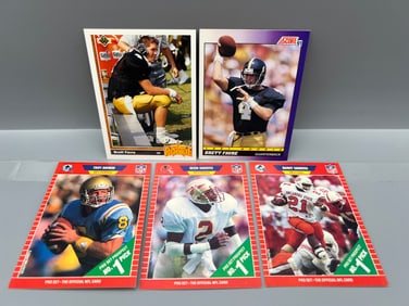 Lot of (5) 1989 & 1991 Football Star Player Rookie Cards - Brett Favre, Troy Aikman, Barry Sanders,