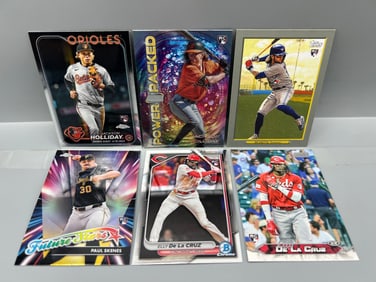Lot of (6) Modern Baseball Star Player Rookie Cards - Jackson Holliday, Paul Skenes, Elly De La Cruz
