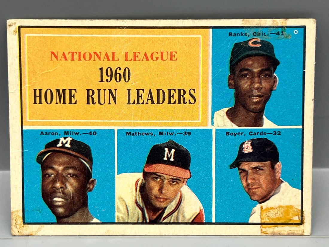 1961 Topps NL Home Run Leaders Banks/Aaron/Mathews/Boyer #43: 1961 Topps NL Home Run Leaders Banks/Aaron/Mathews/Boyer #43