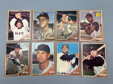 Lot of (8) 1962 Topps Baseball Cards W/ Stars - Varying Conditions