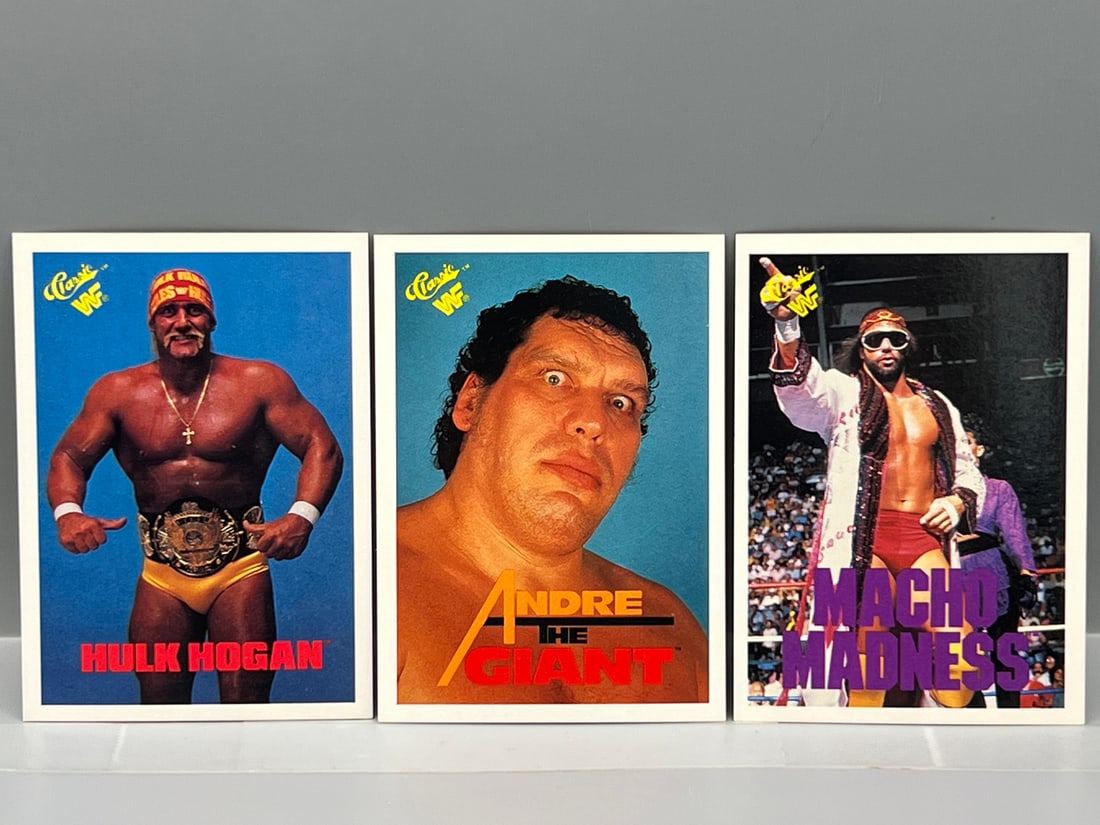 1990 Classic WWF Hulk Hogan #1, Andre The Giant #66, & Macho Man Randy Savage #126: 1990 Classic WWF Hulk Hogan #1, Andre The Giant #66, & Macho Man Randy Savage #126