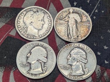 (4) Quarters 1899 Barber, 1926 Standing Liberty,  1938 &, 1956-D Washington Quarters