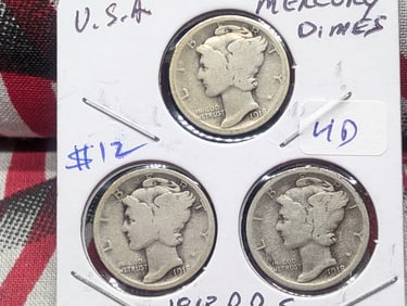 1918 P,D,S Silver Mercury Dimes - Complete Year Set!
