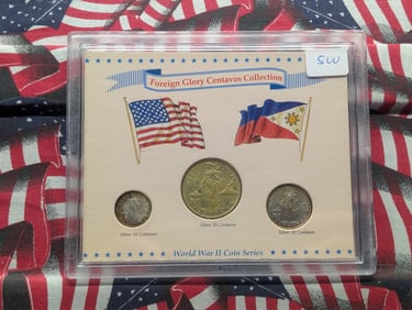 WWII Coin Series - Foreign Glory Centavos 3-Coin Collection: 10, 20 & 50 Centavos Silver Coins