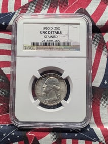 1950-D Washington Quarter, NGC UNC Details Stained, 90% Silver