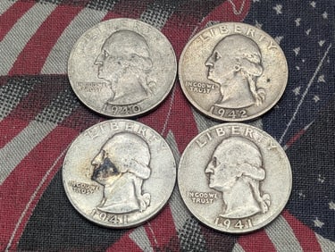 Four Washington Quarters 1940-S,41-P,41-S,42-S