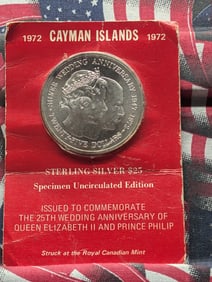 1972 Cayman Islands Sterling Silver $25 Coin - 51.35 Grams
