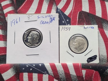 1959 & 1961 Roosevelt Dimes - Both 90% Silver