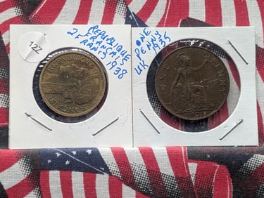 1938 France 2 Francs & 1935 British One Penny