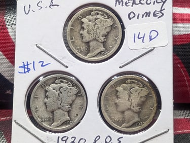 1920 P,D,S Silver Mercury Dimes - Complete Year Set!