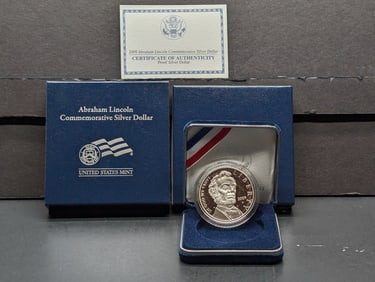 2009-P Abraham Lincoln Commemorative Proof Silver Dollar, 90% Silver In OGP With COA