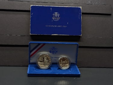 1986-S U.S. Liberty Coins, Dollar & Half Dollar In Case