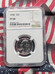 1958 Washington Quarter PF 68 By NGC - 90% Silver