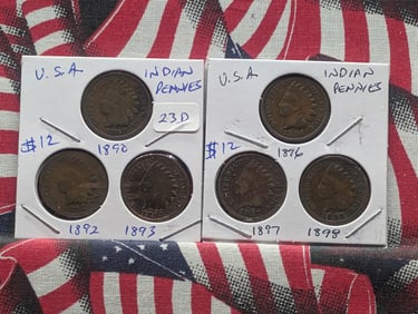 1890, 1892, 1893, 1896, 1897, 1898 Indian Head Cents Pre-1900 Dates!