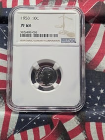 1958 Roosevelt Dime PF 68 By NGC - 90% Silver