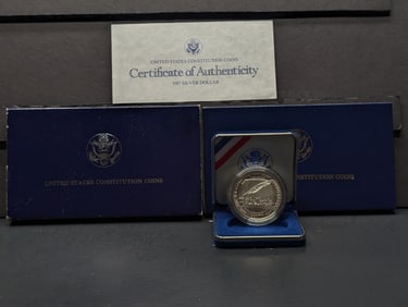 1987-S U.S. Constitution Silver Dollar, 90% Silver In OGP With COA