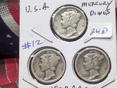 1928 P,D,S Silver Mercury Dimes - Complete Year Set!