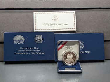 2003-P U.S. First Flight Centennial Commemorative Proof Silver Dollar, 90% Silver In OGP With COA