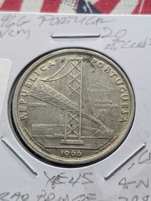 1966 Portugal 20 Escudos .65 Silver XF