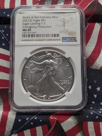 2021(S) American Silver Eagle One dollar Eagle Landing T-2, NGC MS 69