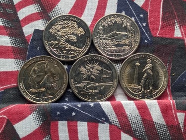 Five 2013-S "Proof" National Parks Washington Quarters
