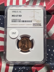 1955-S MS67 RD Lincoln Wheat Cent (Graded by NGC)