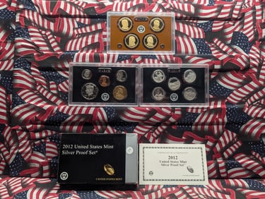 2012-S US Mint Silver Proof Set - Inculdes 7 90% Silver Coins, Presedential Dollars, Trade Routes