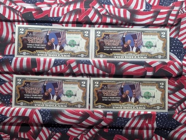 Four Trump, 45th President $2 Bill, Novelty, Crisp