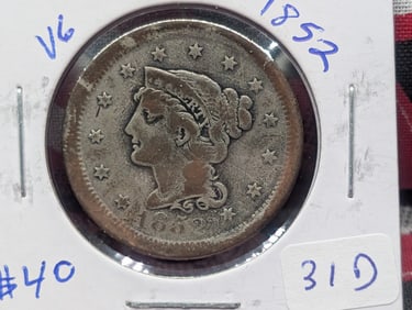 1852 Braided Hair Large Cent - 173 Years Old!