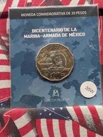 $20 Pesos Commemorativa Bicentenario De La Marina Armada De Mexico Proof Coin in OGP