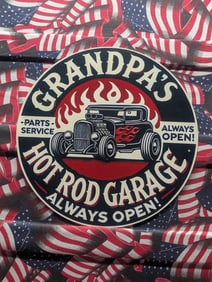 Grandpa's Hot Rod Garage, Metal Sign, 7.75x7.75 Inches-Dinner Plate Size, Perfect For Man Cave,