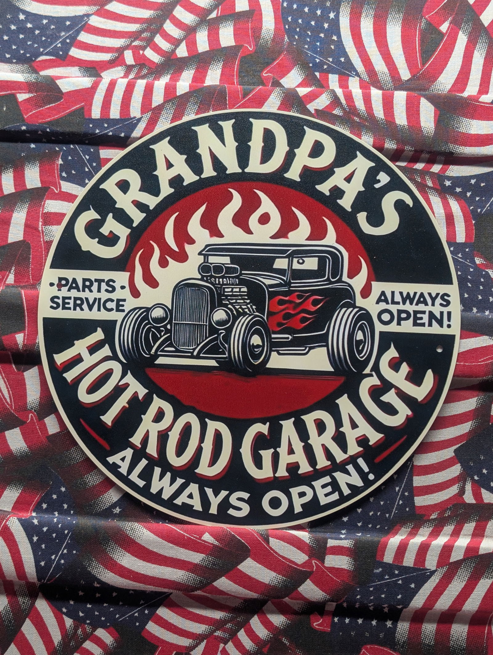 Grandpa's Hot Rod Garage, Metal Sign, 7.75x7.75 Inches-Dinner Plate Size, Perfect For Man Cave,: Grandpa's Hot Rod Garage, Metal Sign, 7.75x7.75 Inches-Dinner Plate Size, Perfect For Man Cave, Garage, etc., Holes to Hang Up, New