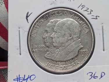 1923-S Commemorative Monroe Doctrine Centennial Silver Half Dollar - Low Mintage! - 90% Silver