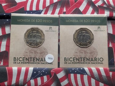 (2) 20 Pesos Coin Monedas 2021 Bicentenario De La Indepencia Nacional