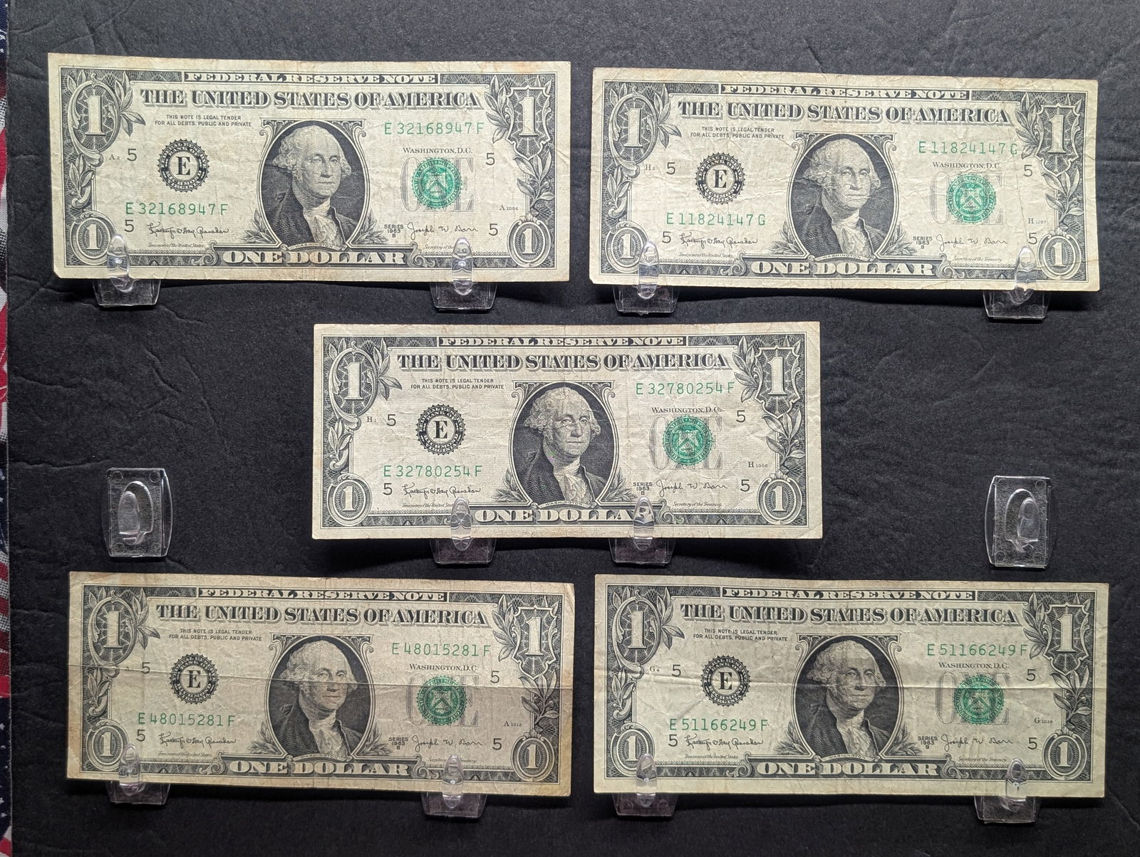 (5) 1963-B Joseph Barr $1 Federal Reserve Notes (1 of 4)