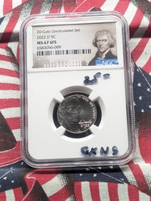 2022-D Jefferson Nickel From 20 Coin Uncirculated Set MS 67 6FS By NGC