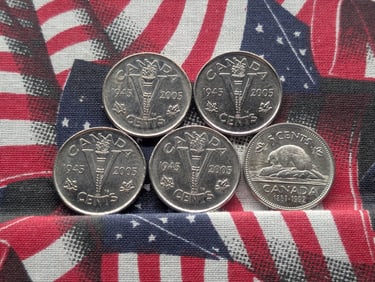 (4) 1945-2005 (60 Years) WWII Victory & (1) 1867-1992 125th Anniversary of Canadian Confederation