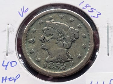 1853 Braided Hair Large Cent - 172 Years Old! - Has Damage/Dents On Obverse