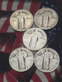 5 No Dates Standing Liberty Quarters $1.25 Face