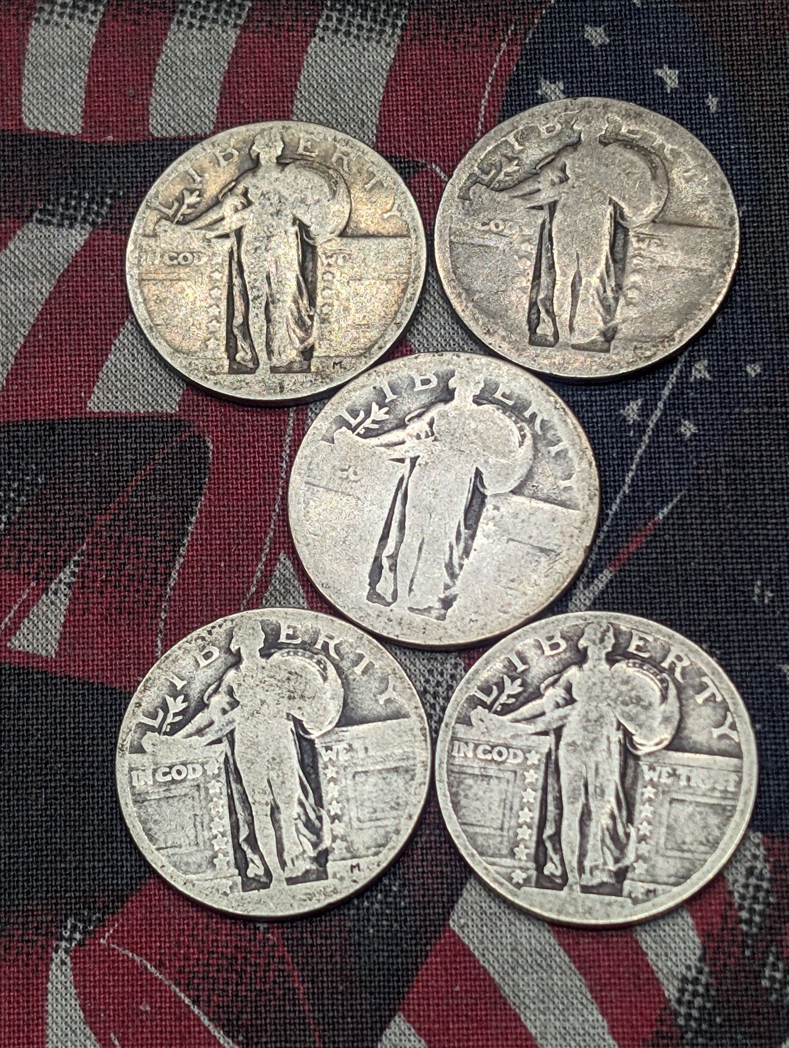 5 No Dates Standing Liberty Quarters $1.25 Face (1 of 2)