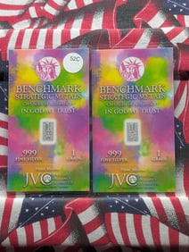Two .999 Fine Silver 1 Grain Each Benchmark Strategic Metals, COA, Wealth You Can Hold!