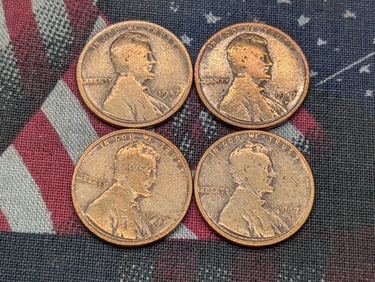 Four 1917-D Lincoln Wheat Cents, 108 Years Old!