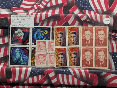 Nine Assorted US Postage Four Block Stamps - All MOGNH