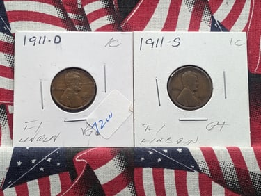 Lot of Two (2) T-1 Lincoln Cents (1911-S, 1911-D)