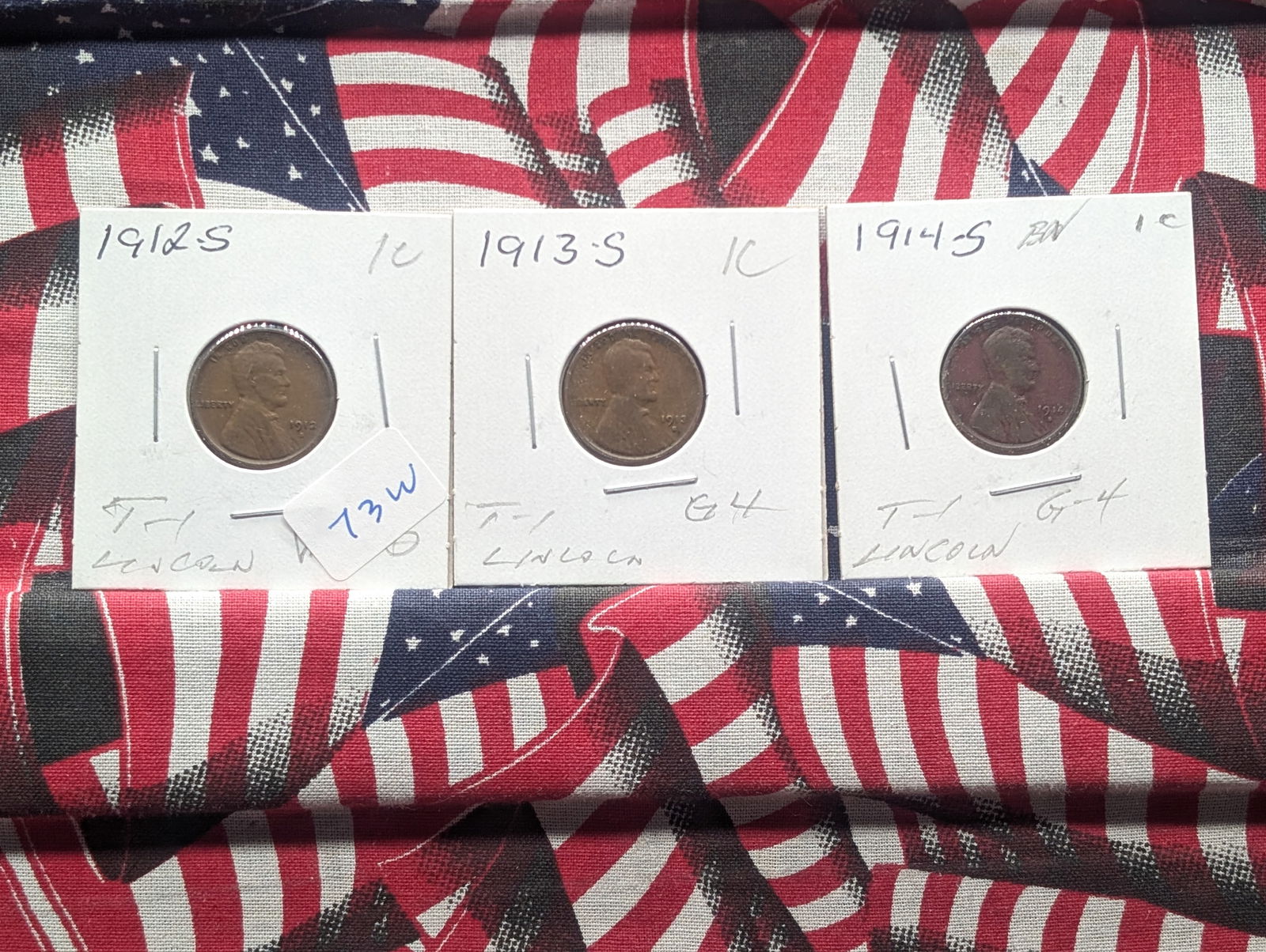 Lot of Three (3) T-1 Lincoln Cents (1912-S, 1913-S, 1914-S) (1 of 5)